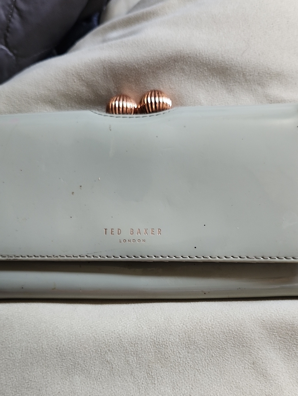 Ted Baker Cream Patent Clutch with Rose Gold Knob Detail